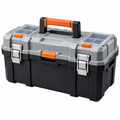 Caja de herramientas 50 x 30 x 25 cm de plástico gris negro y naranja con organizadores y cierres metálicos