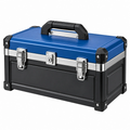 Caja de herramientas 46 x 25 x 28 cm de aluminio azul y negro con cierres metálicos portátil