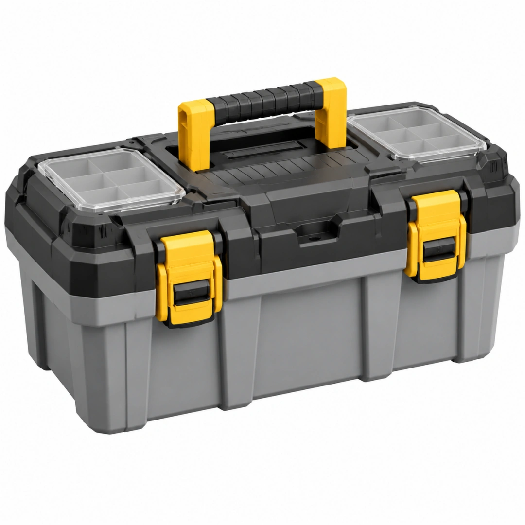 Caja de herramientas 55 x 28 x 27 cm de plástico gris negro y amarillo con organizadores