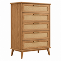 Cómoda 90 x 45 x 120 cm de madera marrón con ratán - estilo retro