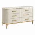 Cómoda de 150 x 45 x 85 cm en crema y dorado con 6 cajones
