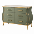Cómoda 120 x 45 x 85 cm de tablero verde con encimera efecto mármol - 6 cajones estilo clásico