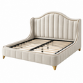 Cama doble 160 x 200 cm tapizada beige con somier de láminas estilo clásico