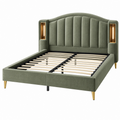 Cama tapizada 160 x 200 cm verde de terciopelo con iluminación integrada estilo art déco