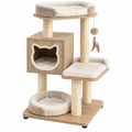 Árbol rascador para gatos 60 x 60 x 145 cm en madera beige con sisal y plataformas de descanso
