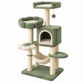 Árbol rascador para gatos 60 x 50 x 140 cm verde de felpa y sisal con cueva y hamaca