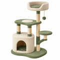 Árbol rascador para gatos 60 x 50 x 120 cm de sisal y felpa verde y crema con cueva y plataformas