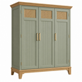 Armario 150 x 55 x 200 cm de madera verde con rejilla de ratán - almacenaje de tres puertas estilo rústico