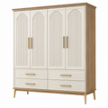 Armario 160 x 55 x 200 cm de madera manufacturada beige y roble con 4 puertas y 4 cajones