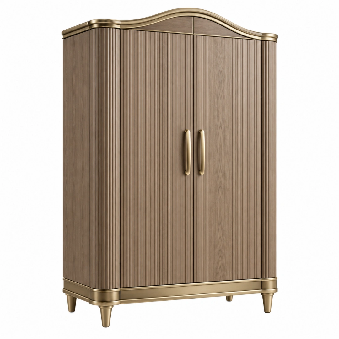 Armario 100 x 55 x 200 cm de madera marrón y dorado con 2 puertas estilo clásico