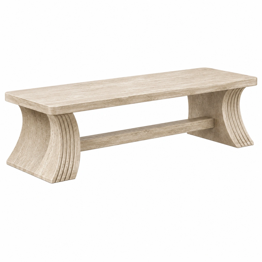 Banco 150 x 40 x 45 cm de piedra travertino beige para interior estilo clásico