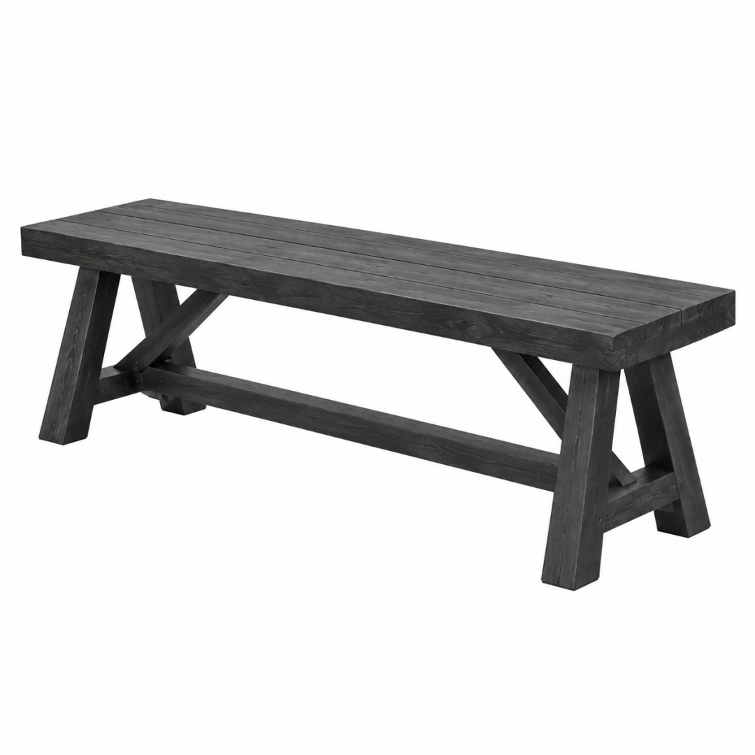Banco de jardín 180 x 35 x 45 cm de madera negra estilo rústico