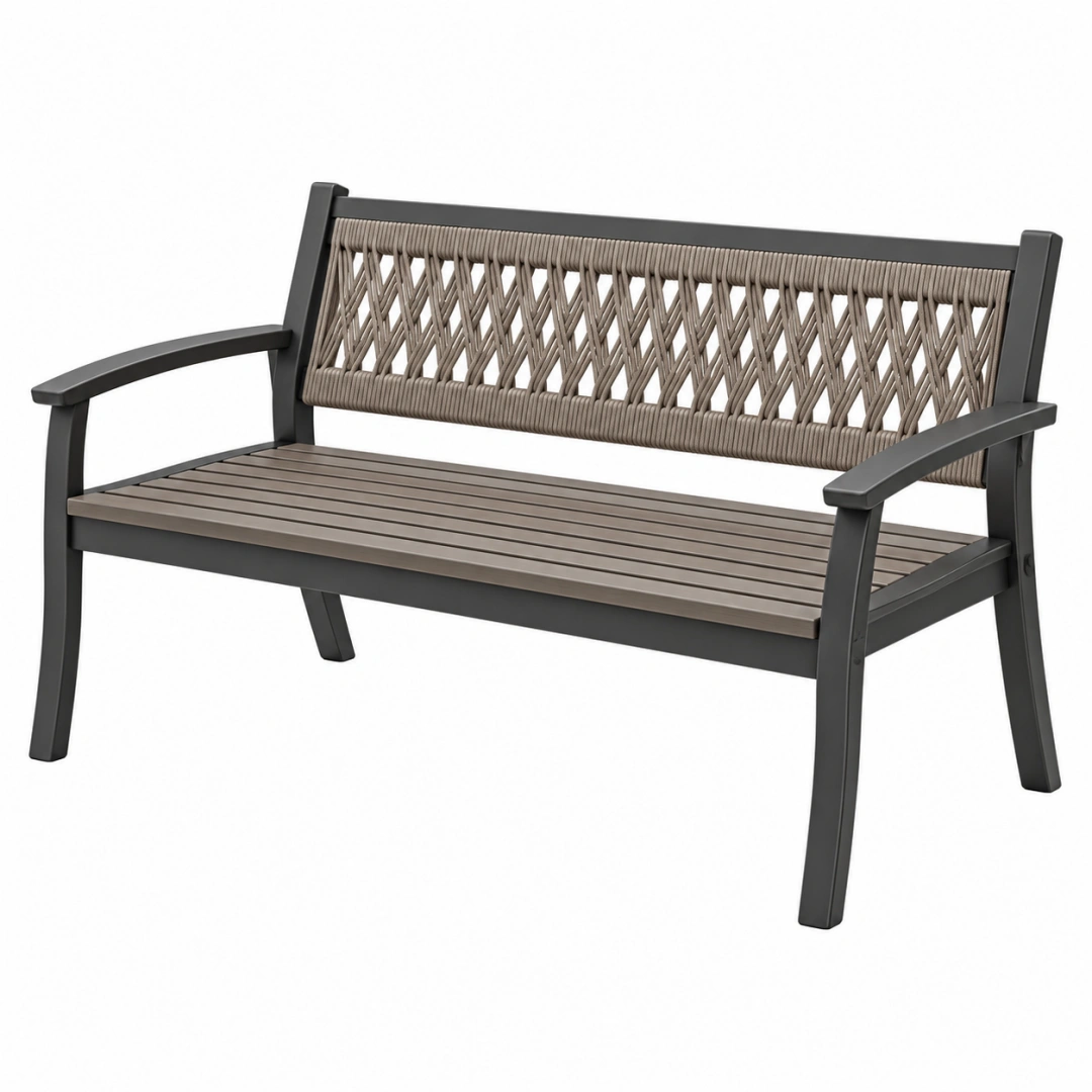 Banco de jardín 122 x 64 x 88 cm de metal y cuerda gris antracita con reposabrazos