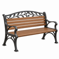 Banco de jardín 125 x 62 x 90 cm de madera y metal marrón negro con respaldo decorativo